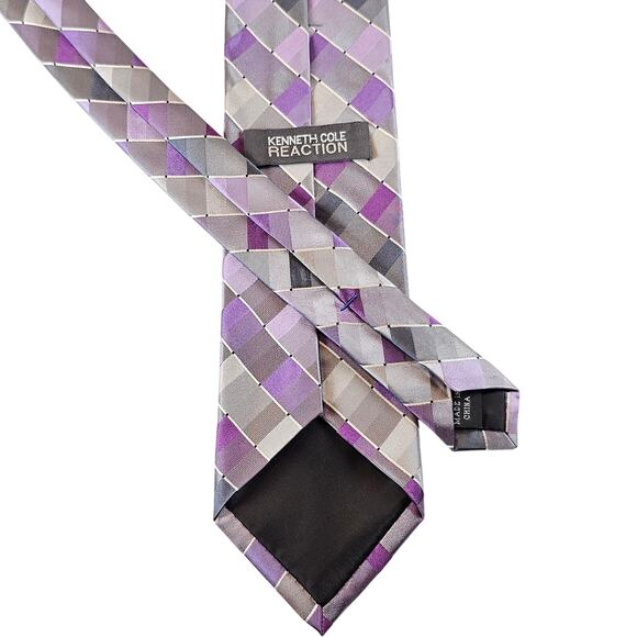 Mens Tie Purple Gray Geometric Silk 59" Classic 3.75"  Kenneth Cole Reaction - Picture 3 of 11
